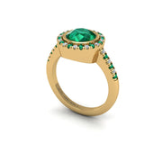 Emerald Halo Ring in Round Cut 18k yellow gold, Zodiac Birthstone Ring, designed for women, perfect astrology jewelry from Celestial Vibe collection at AUWL Assembly