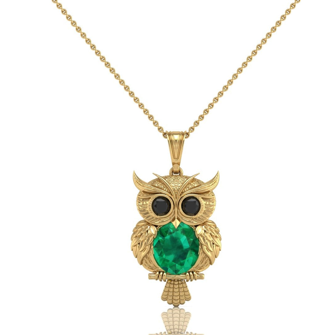 Mercuria - Pechaka Owl Pendant - Emerald Oval