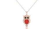 Mercuria - Pechaka Owl Pendant - Red Coral Oval