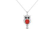 Mercuria - Pechaka Owl Pendant - Red Coral Oval