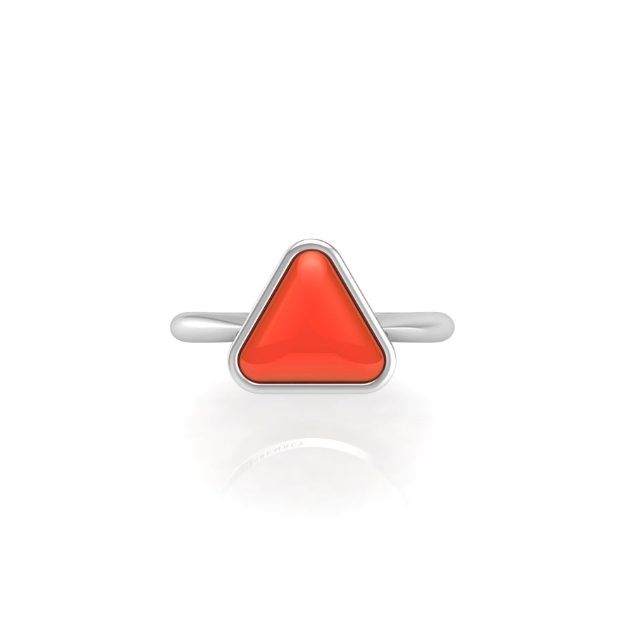 Celestial Solitaire Ring - Red Coral Trillion