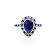 Starry Halo Ring - Blue Sapphire Pear