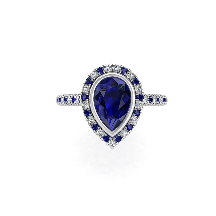 Starry Halo Ring - Blue Sapphire Pear