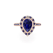 Starry Halo Ring - Blue Sapphire Pear