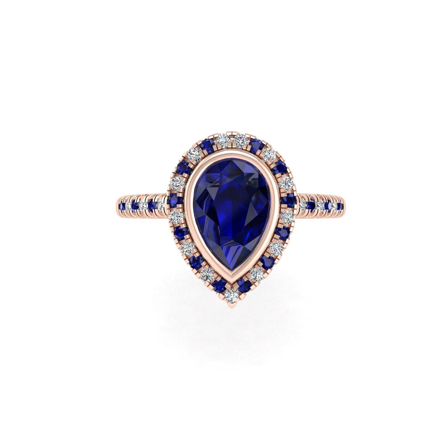 Starry Halo Ring - Blue Sapphire Pear