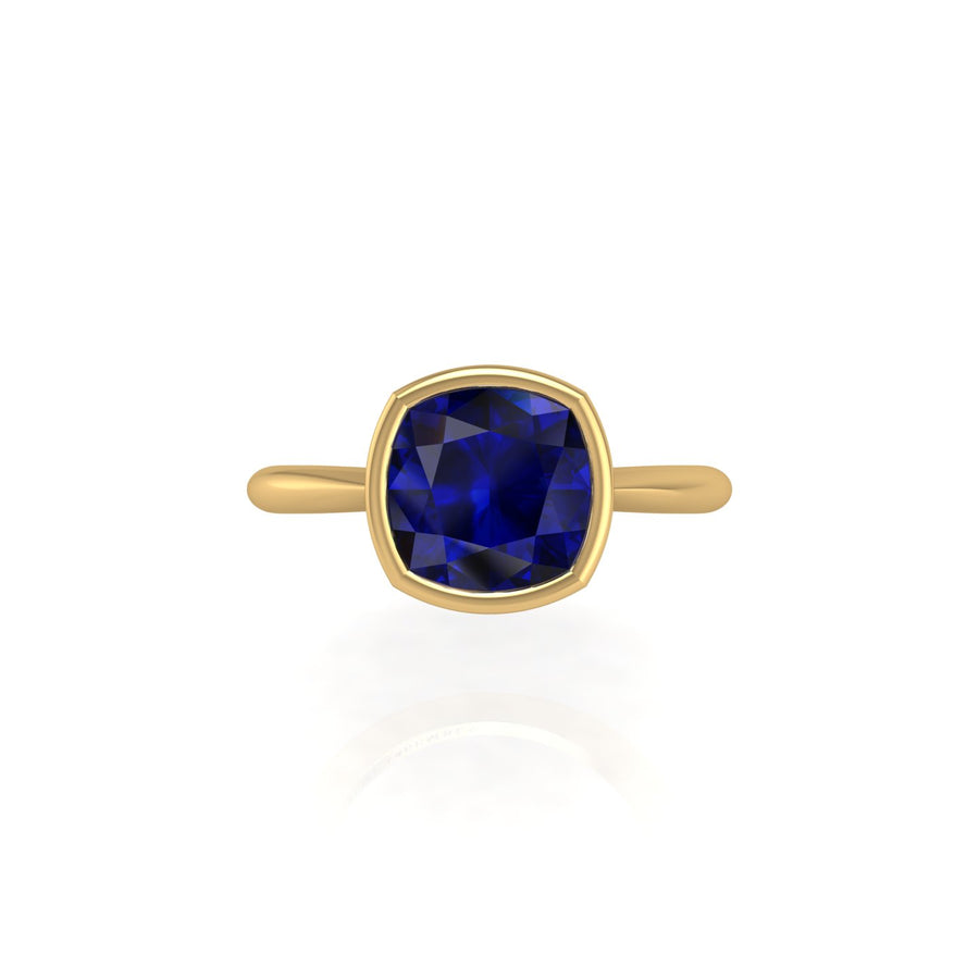 Celestial Solitaire Ring - Blue Sapphire Cushion