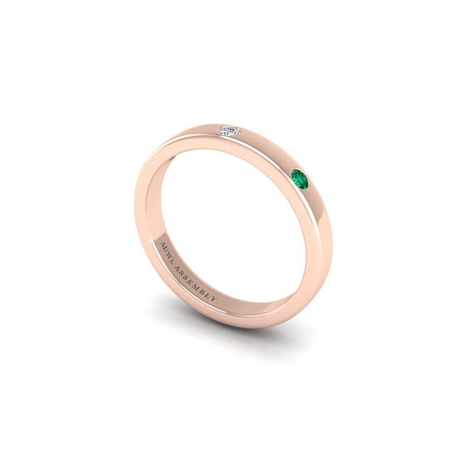 Emerald-Three-Stone-Band-Rose-Gold-AUWL-Assembly