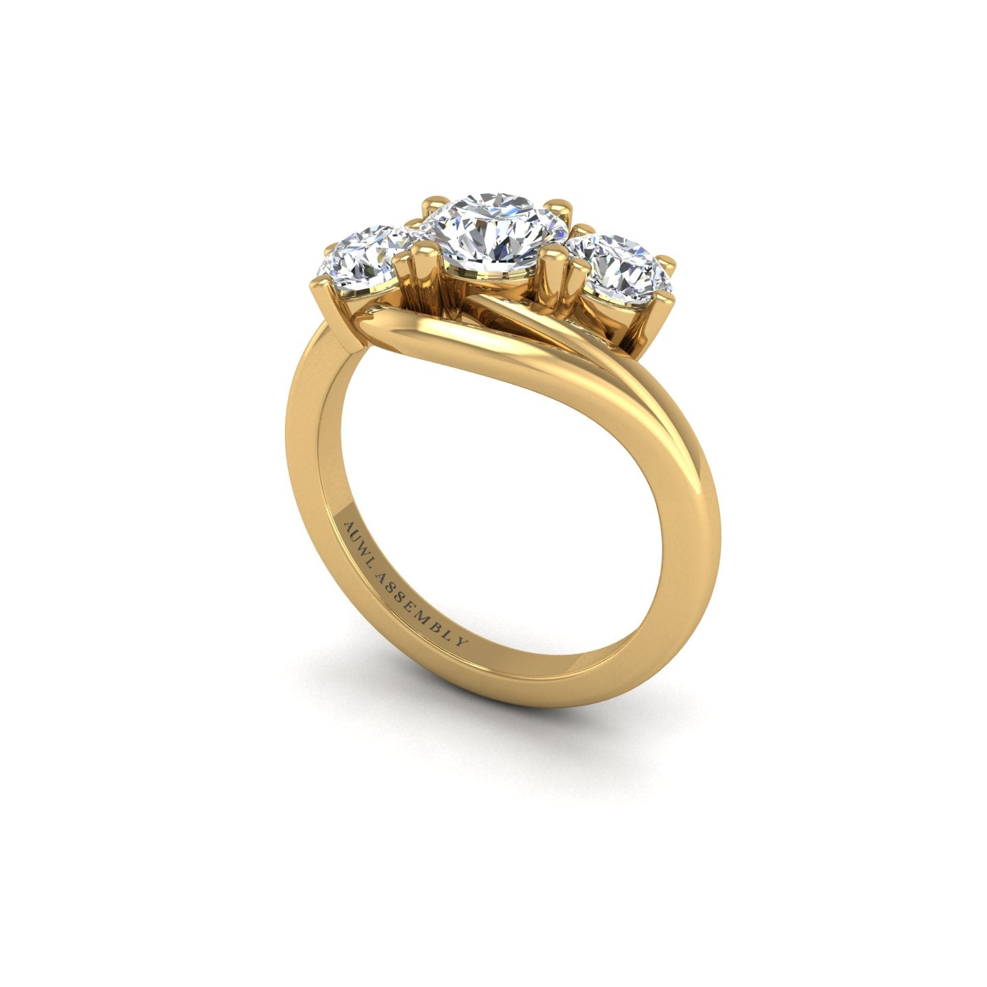 Three stone engagement ring in yellow gold – AUWL Assembly