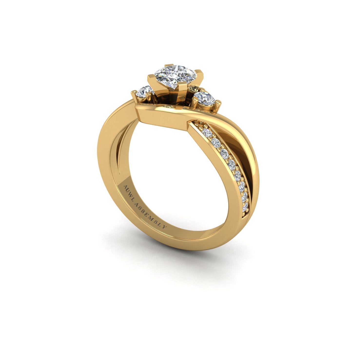 Three stone engagement ring in yellow gold – AUWL Assembly