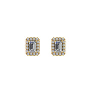 cosmic stud halo emerald lab diamond earrings