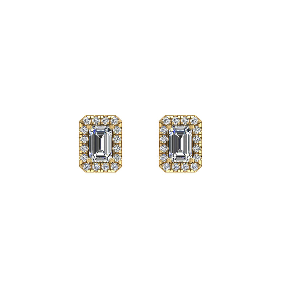cosmic stud halo emerald lab diamond earrings