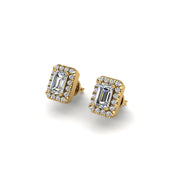 cosmic stud halo emerald lab-grown diamond earrings