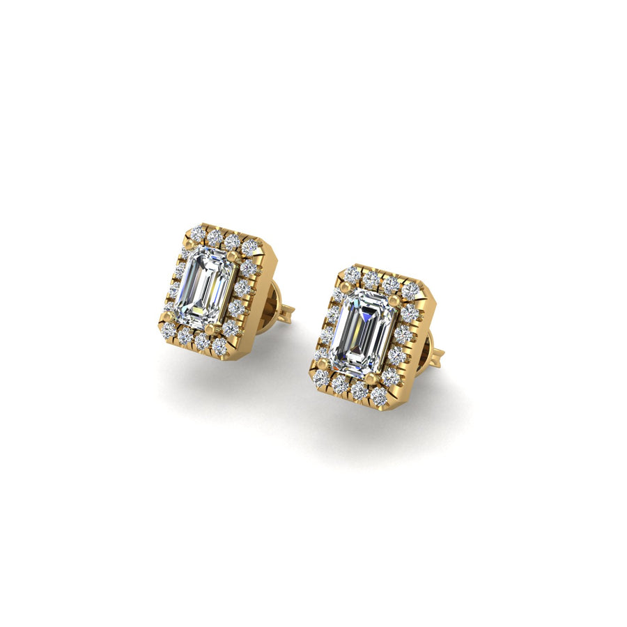 cosmic stud halo emerald lab-grown diamond earrings