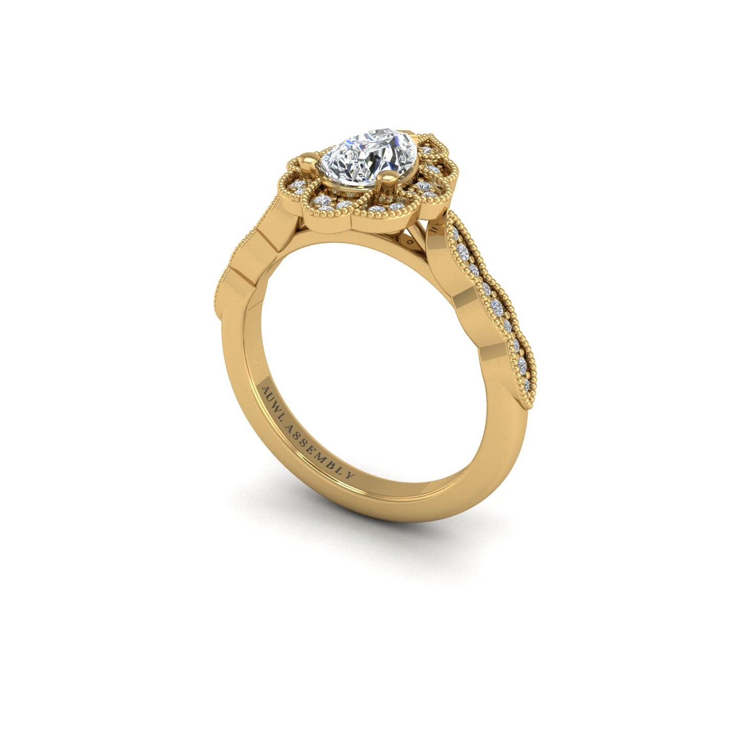 Diamond Bridal Engagement Ring in Yellow Gold- AUWL Assembly