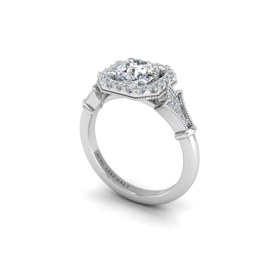 Diamond Octavia Crown Engagement Ring in White Gold- AUWL Assembly