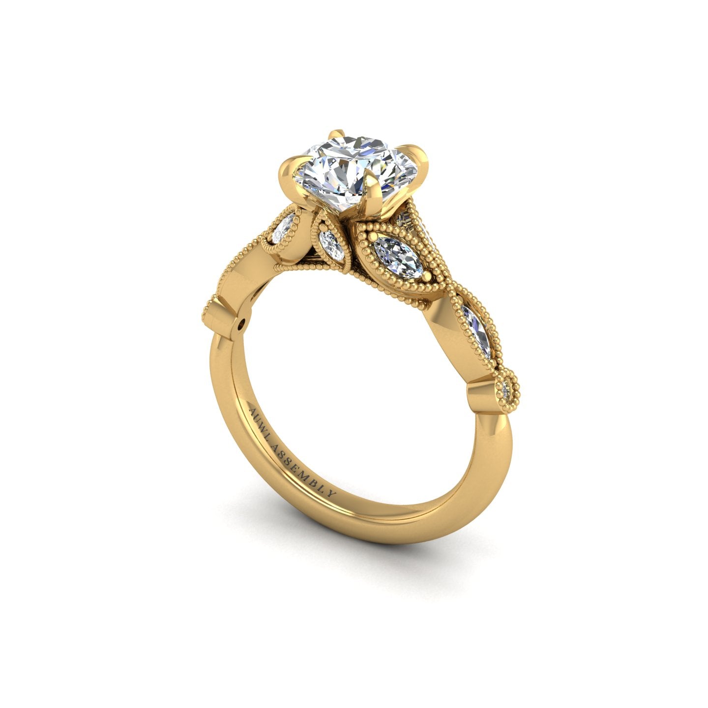 Diamond Floral Engagement Ring in Yellow Gold- AUWL Assembly