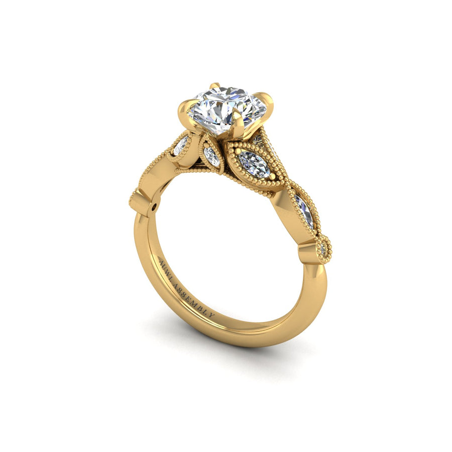 Diamond Floral Engagement Ring in Yellow Gold- AUWL Assembly