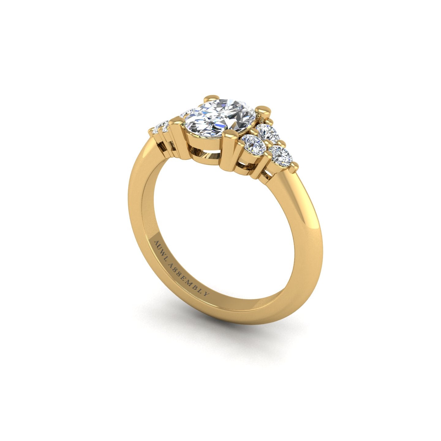 Diamond Galaxy Trefoil Diamond Engagement Ring in Yellow Gold- AUWL Assembly