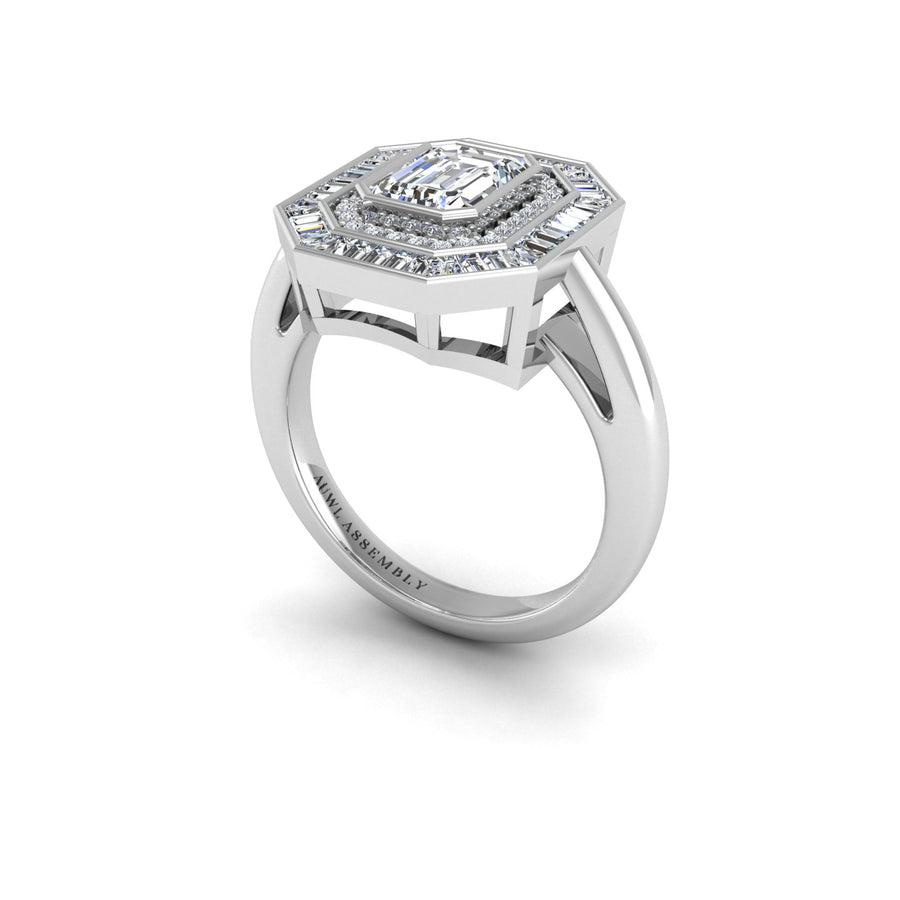 Diamond Maestro Choice Emerald Cut Diamond Ring in White Gold- AUWL Assembly