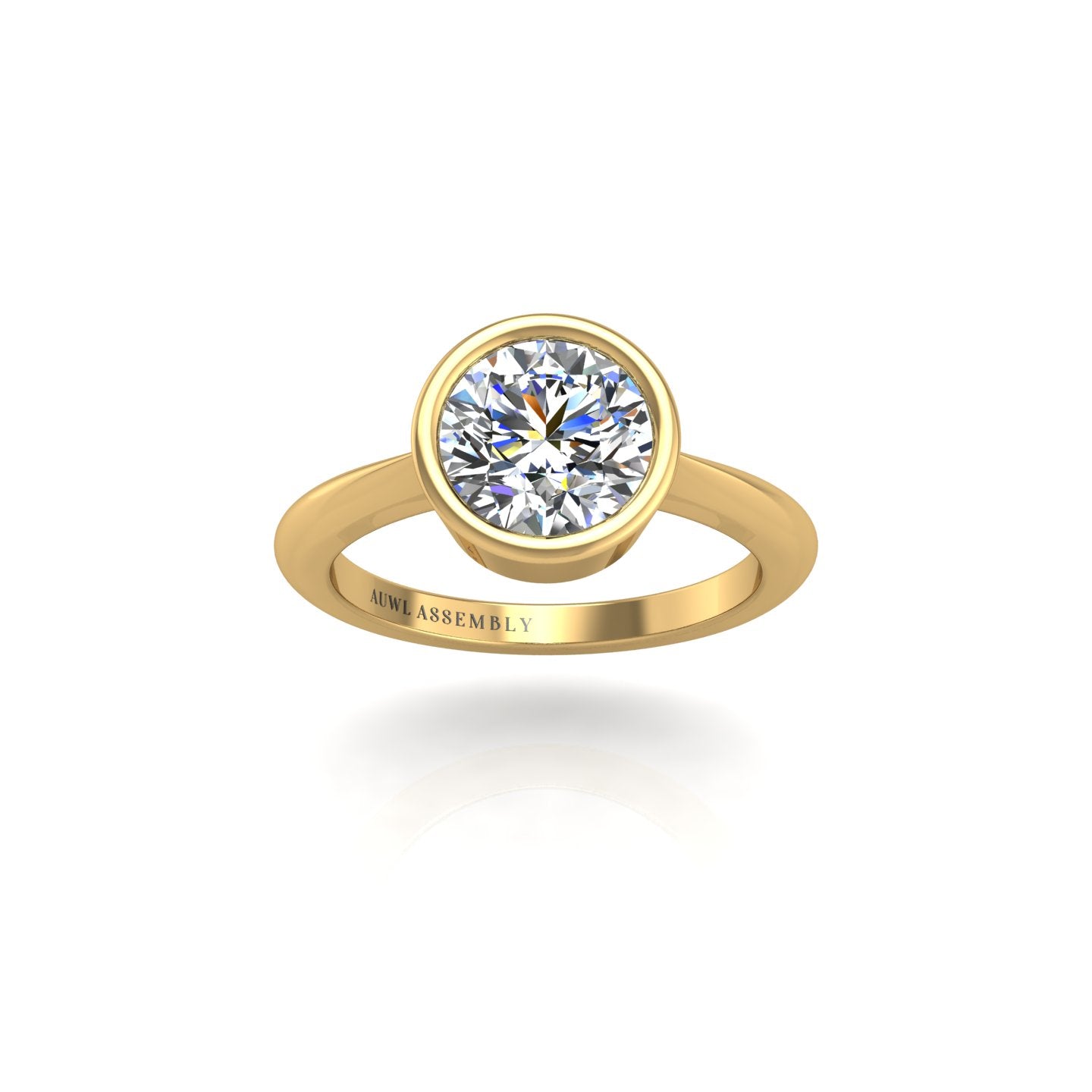 Gold Diamond round solitaire ring front view