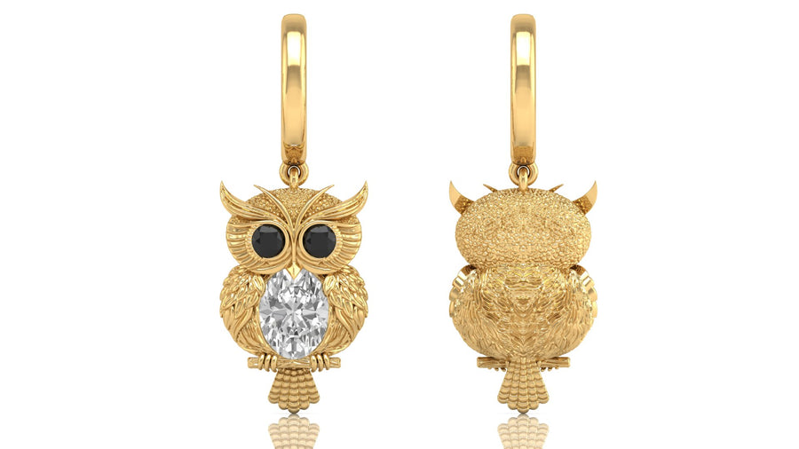 goddess of fortune pechaka owl lab-grown diamond oval earrings