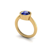 Gold blue sapphire round solitaire ring