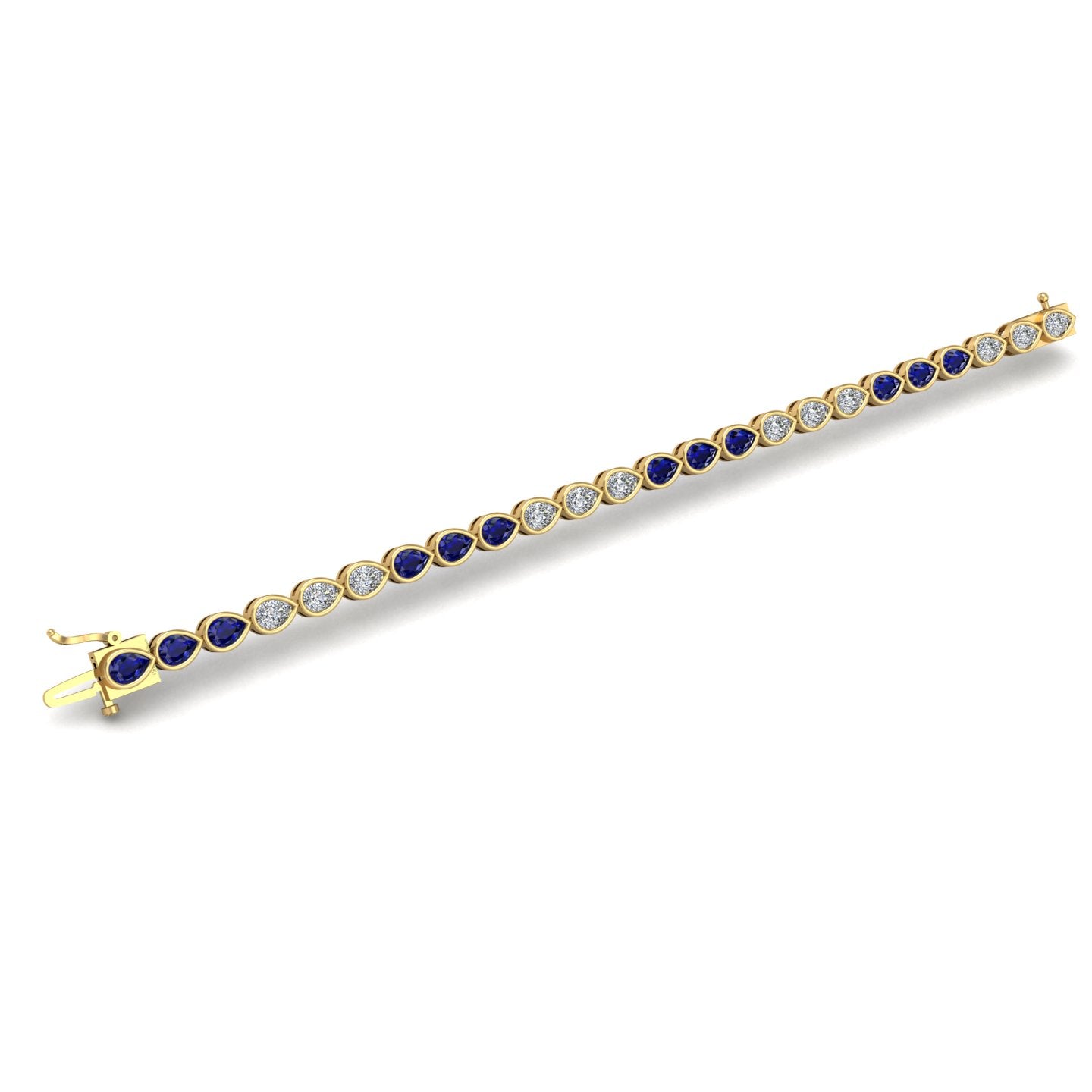 Gold blue sapphire stellar tennis bracelet open view