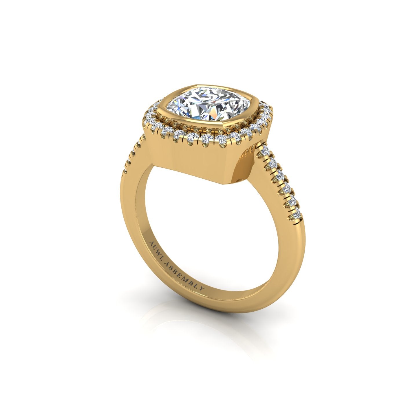 Gold diamond cushion halo ring