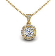 Gold diamond cushion heavenly halo pendant center view
