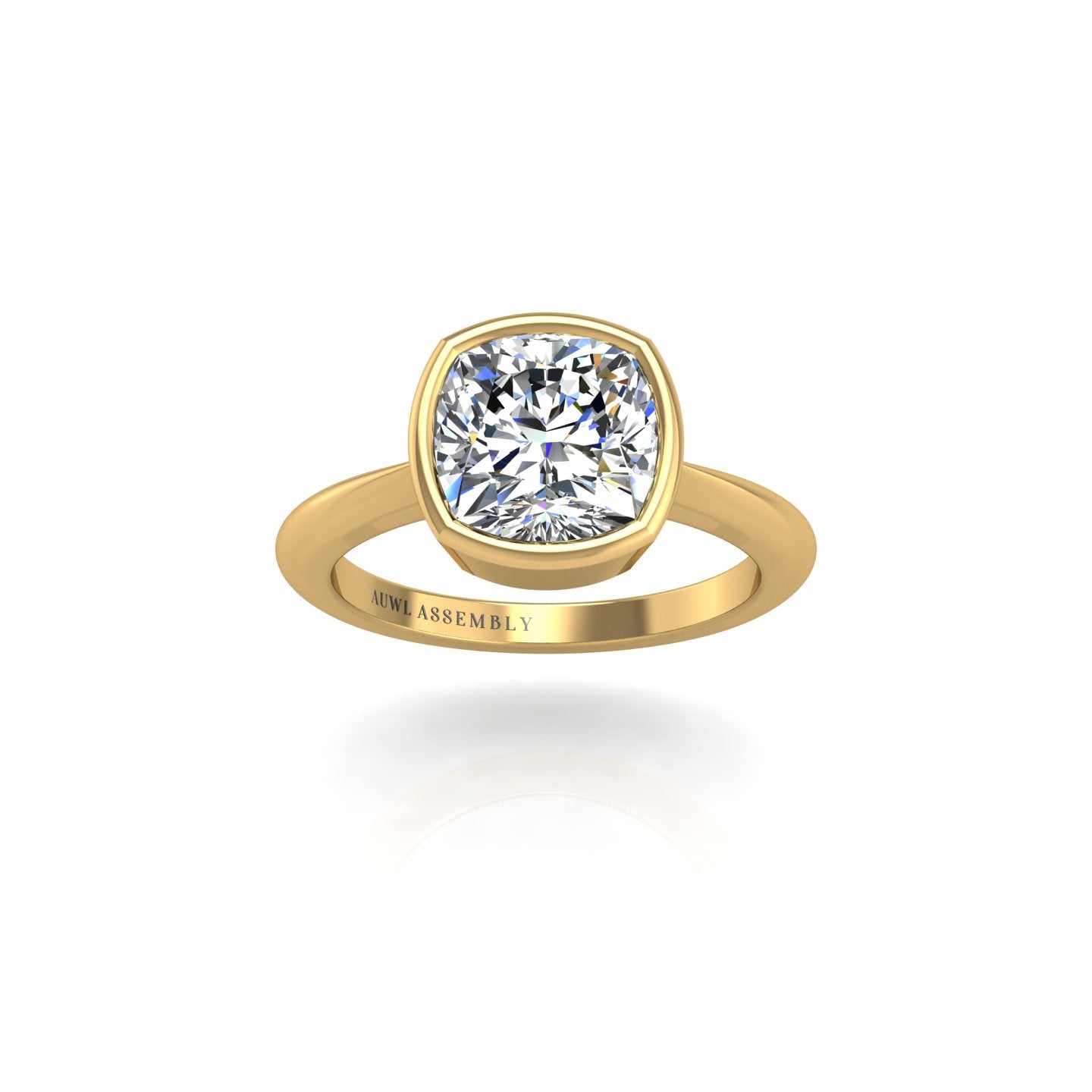 Gold diamond cushion solitaire ring front view