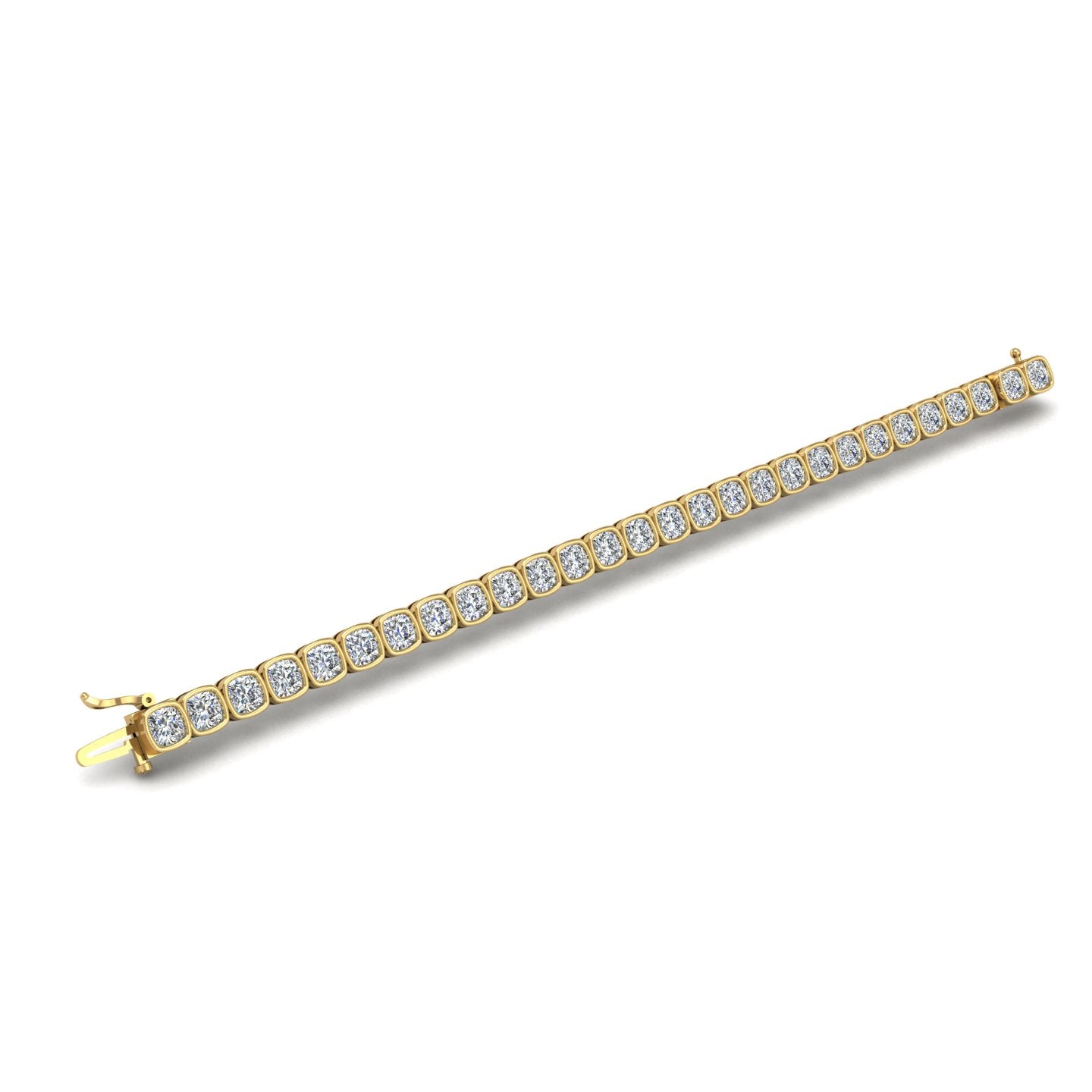 Gold diamond cushion stellar tennis bracelet open view