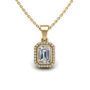 Gold diamond emerald divine halo pendant center view