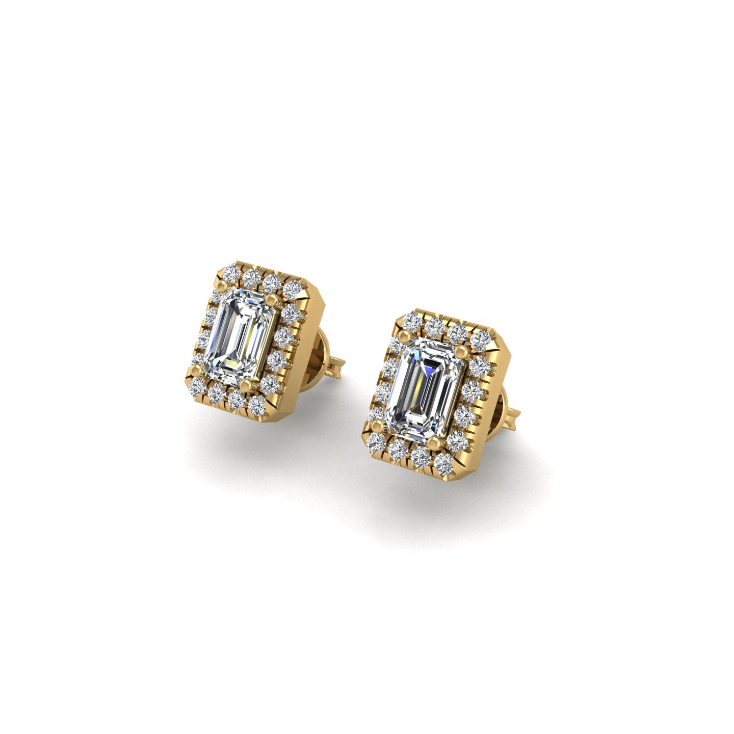 Gold diamond emerald halo stud earrings