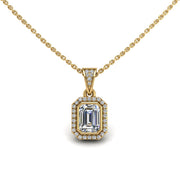 Gold diamond emerald heavenly halo pendant center view