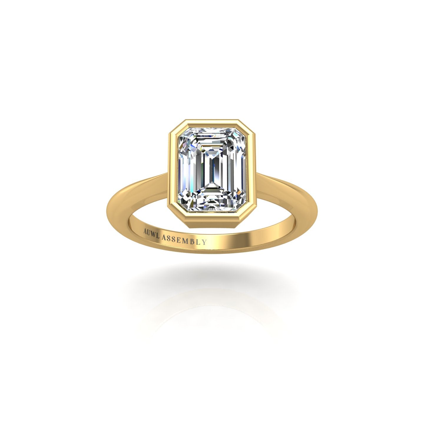 Gold diamond emerald solitaire ring front view
