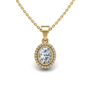 Gold diamond oval divine halo pendant center view