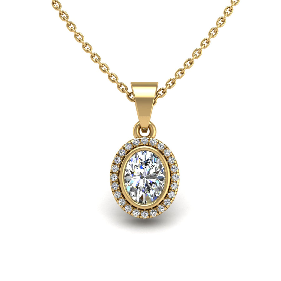 Gold diamond oval divine halo pendant center view