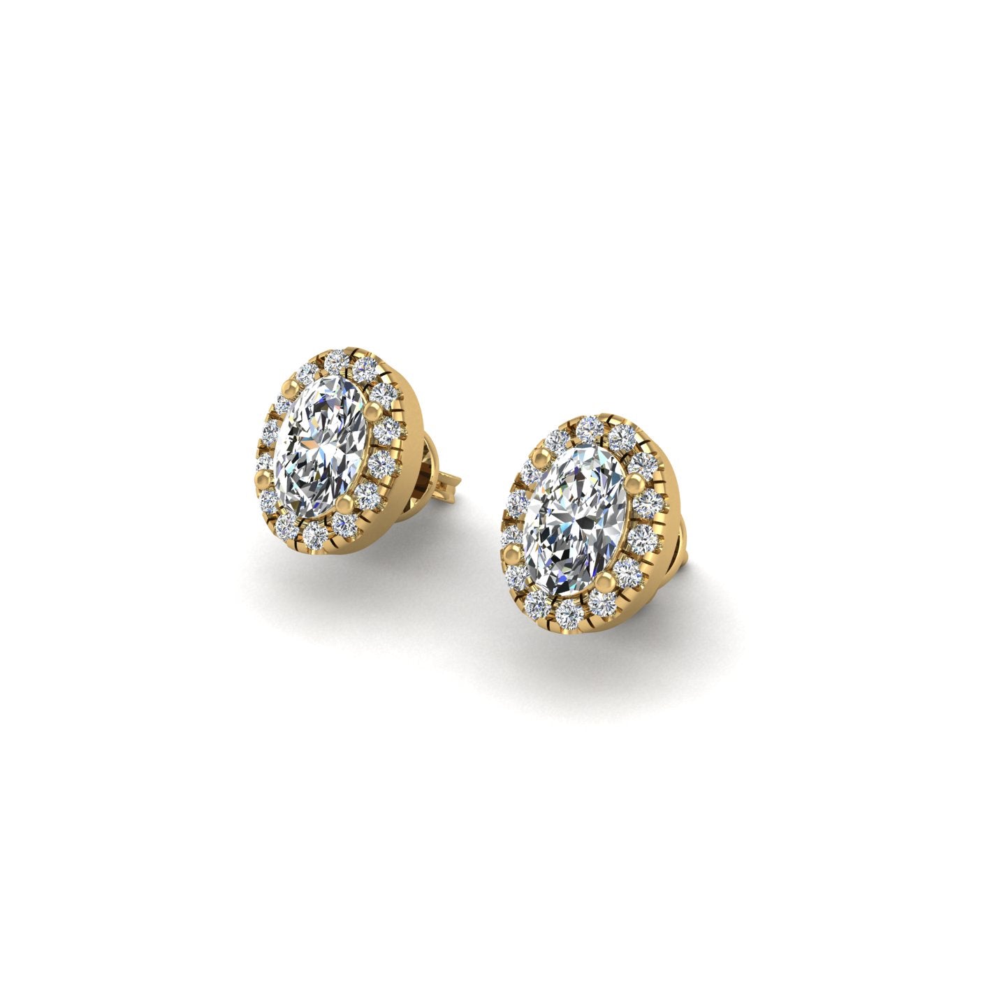 Gold diamond oval halo stud earrings