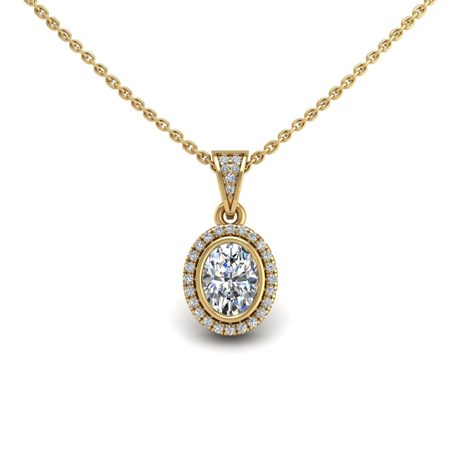 Gold diamond oval heavenly halo pendant center view