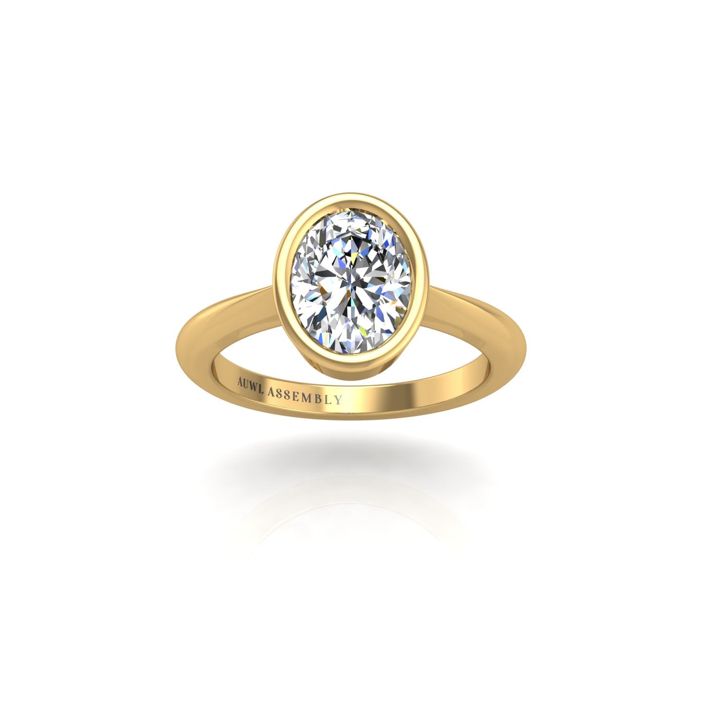 Gold diamond oval solitaire ring front view