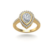 Gold diamond pear halo ring front view