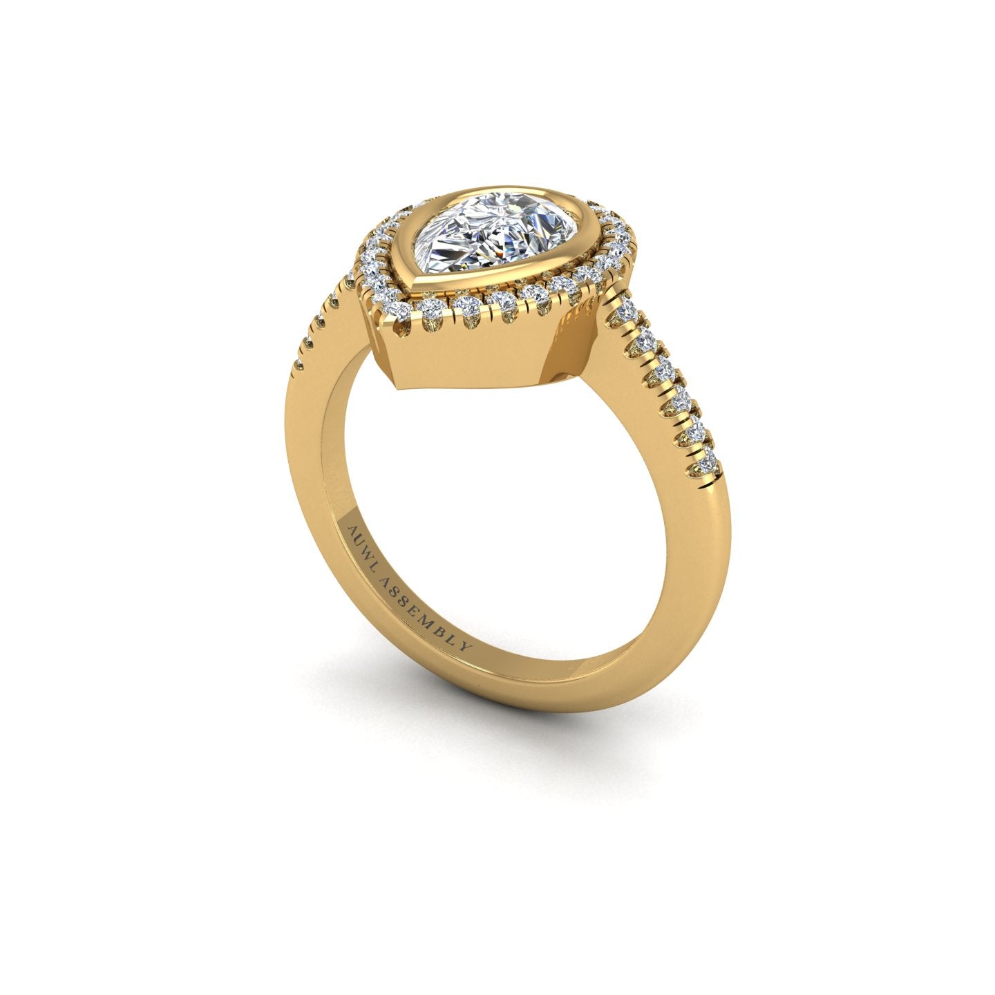 Gold diamond pear halo ring
