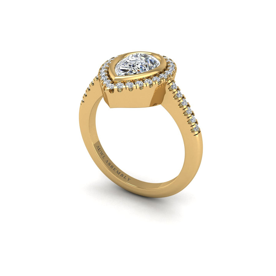 Gold diamond pear halo ring