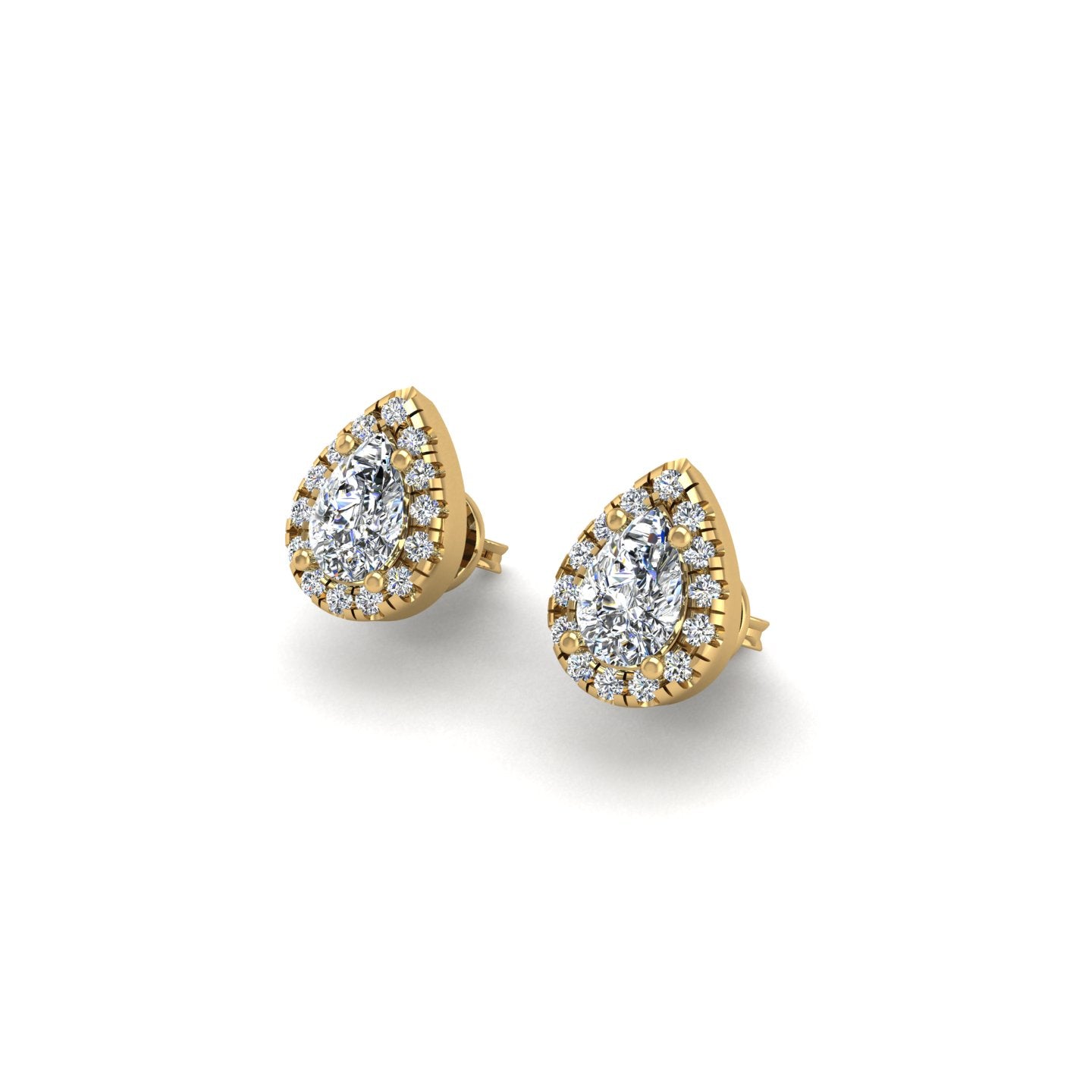 Gold diamond pear halo stud earrings