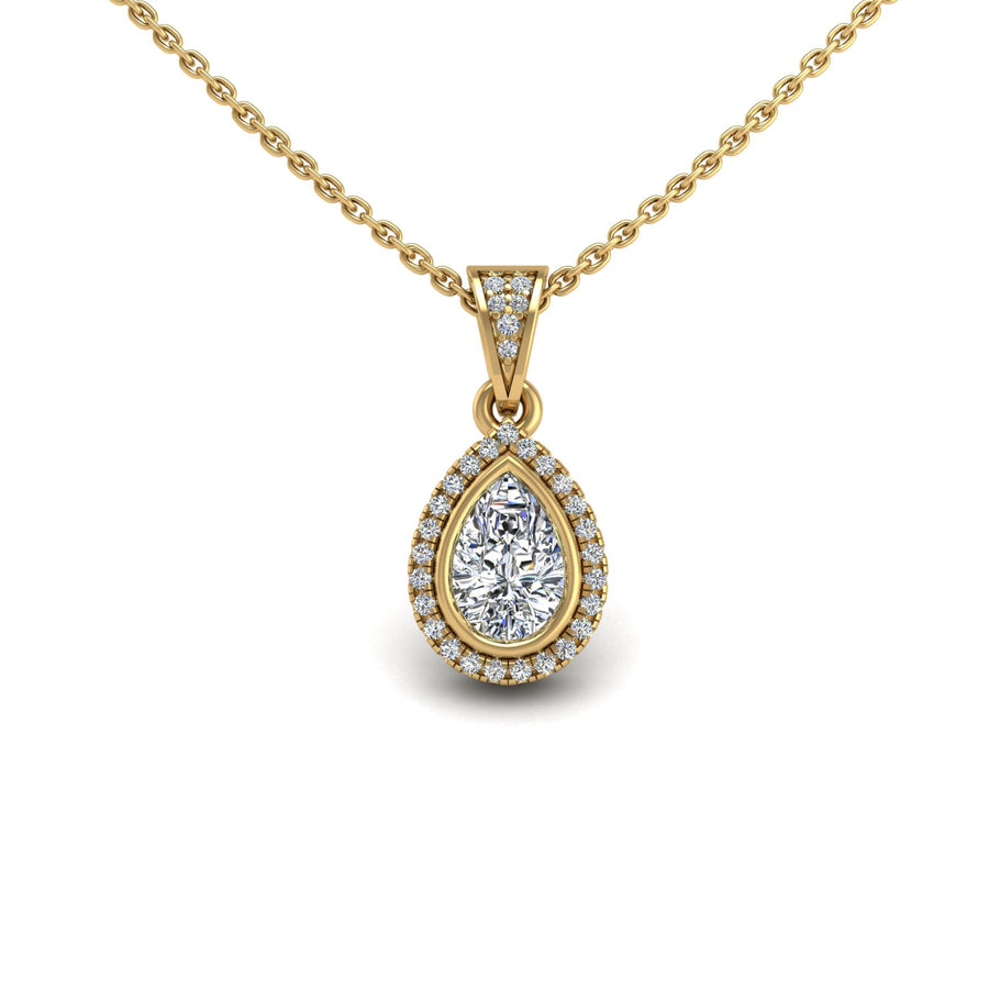 Gold diamond pear heavenly halo pendant center view