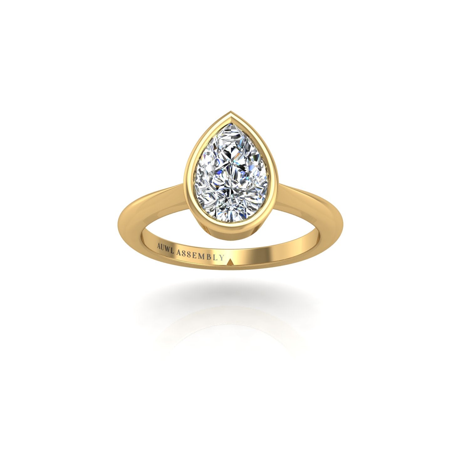 Gold diamond pear solitaire ring front view
