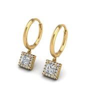 Gold diamond princess halo hoop earrings