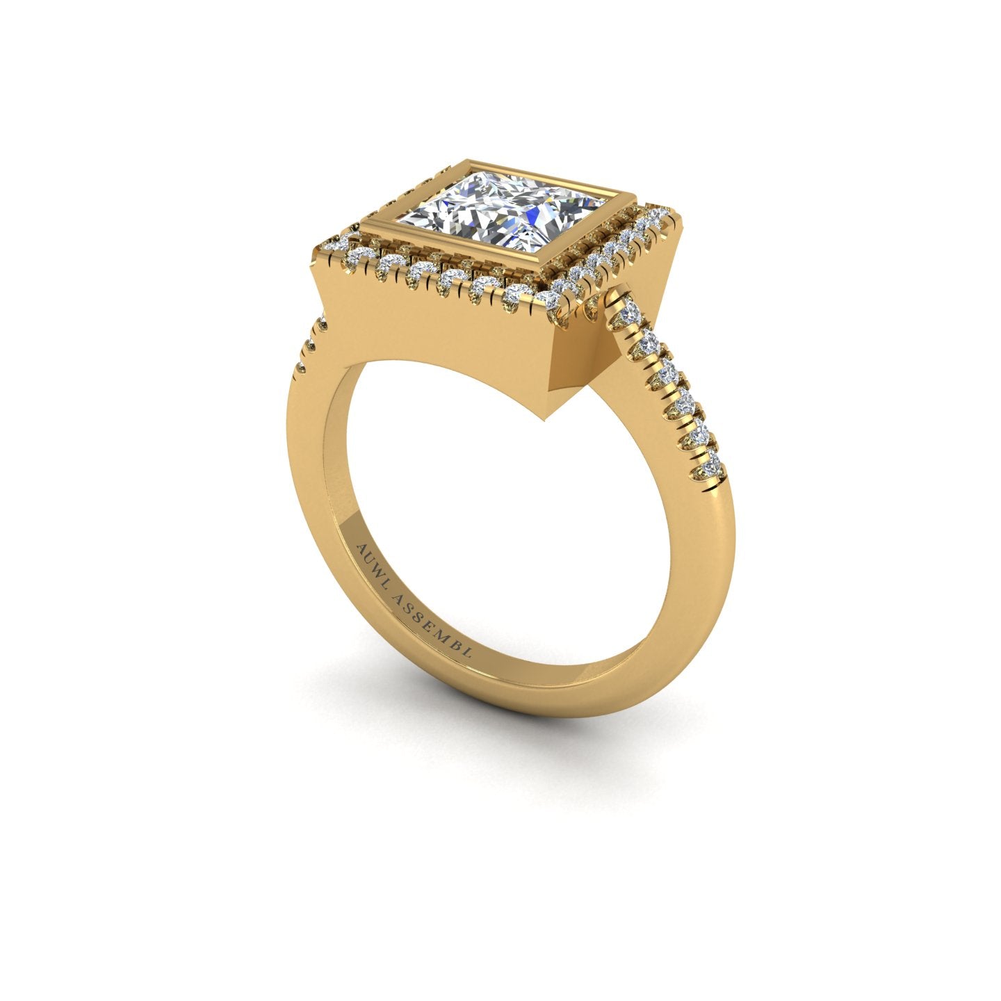 Gold diamond princess halo ring