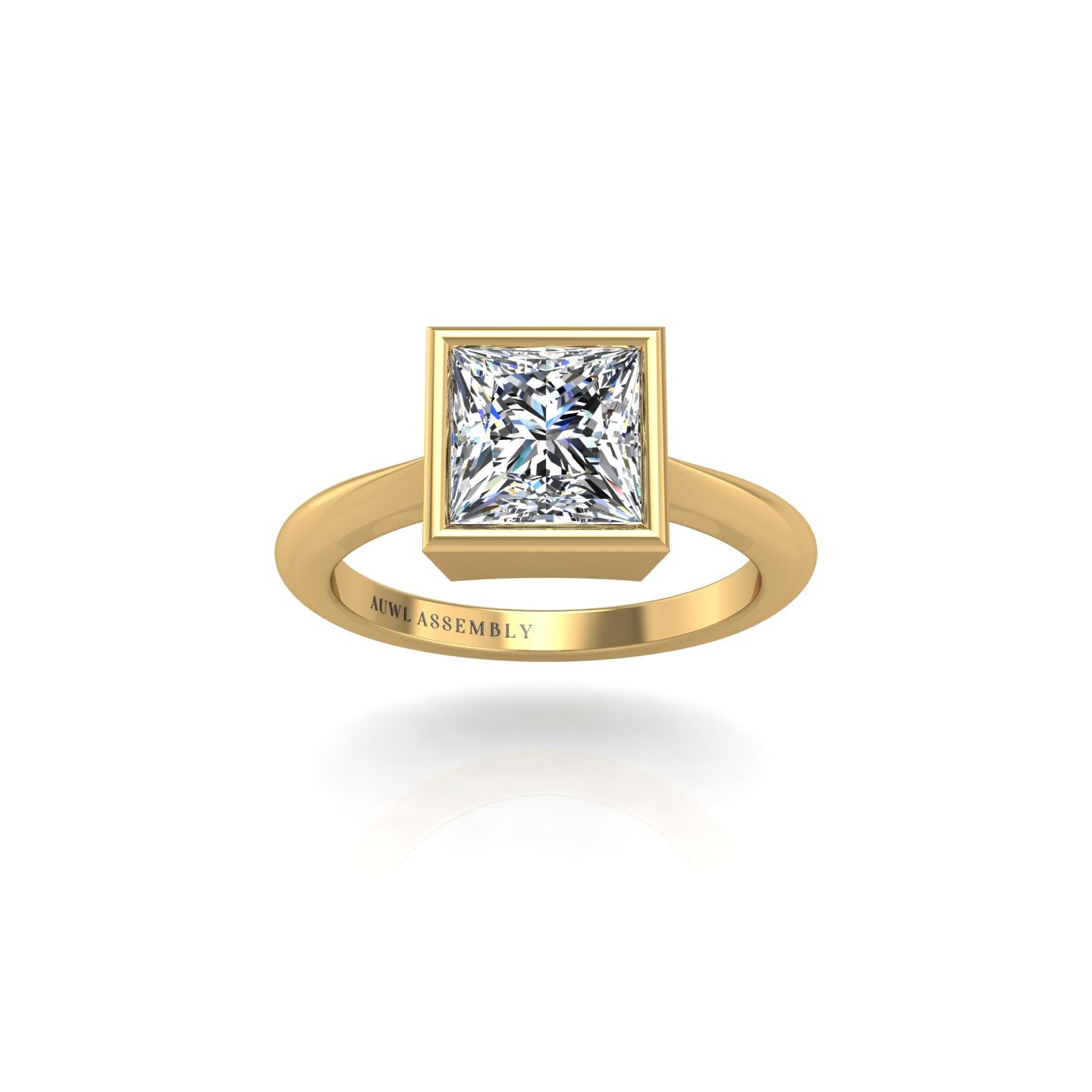 Gold diamond princess solitaire ring front view