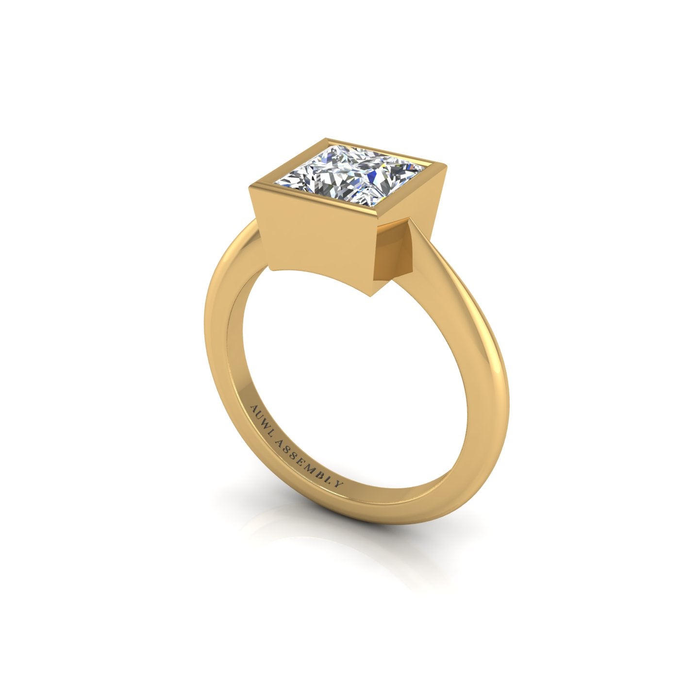 Gold diamond princess solitaire ring